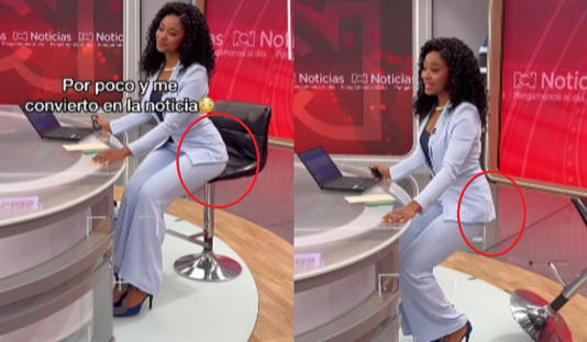 “Nos dio rostro, pierna, actitud”: presentadora se queda sin silla en vivo y se vuelve viral por cómo lo resuelve