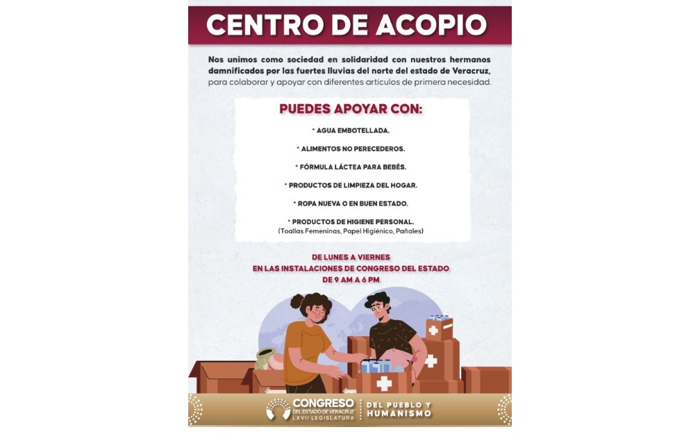 Abre Congreso Centro de Acopio para apoyar a damnificados del norte del estado