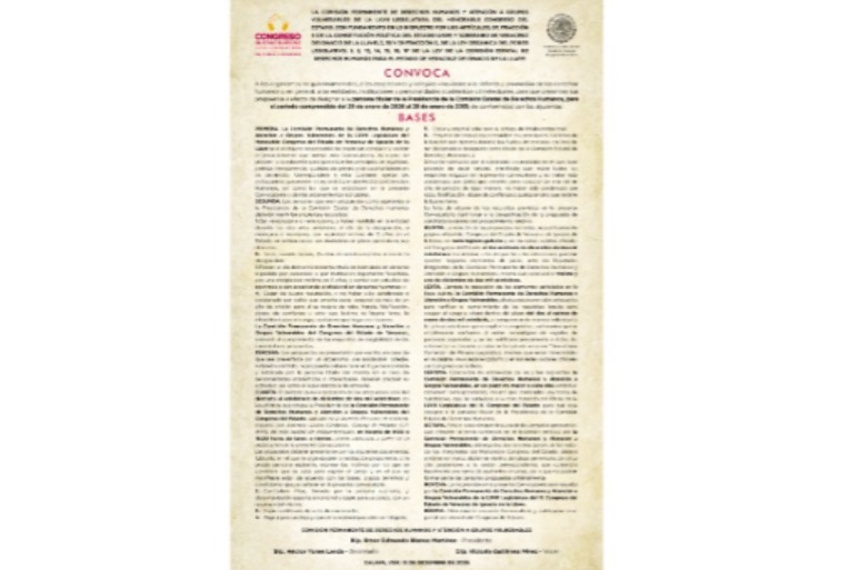 Emite Comisión la convocatoria para designar titular de la CEDH